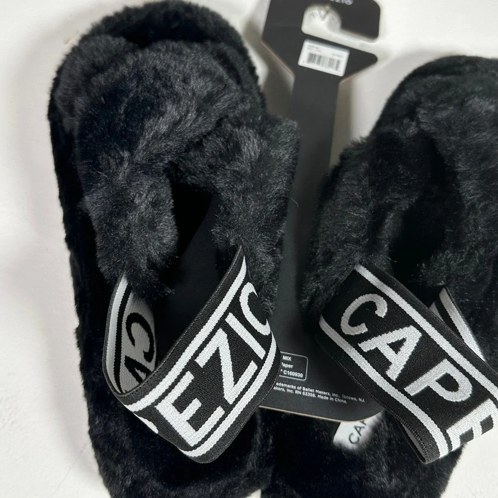 Capezio Black Faux Fur Luxury Comfort Slipper dance Slides Size adult M Fits 8